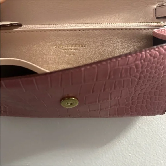Strathberry Pink Croc-Embossed Bag with Gold Chain - Picture 8 of 15